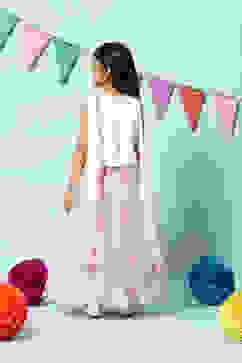 Off White Cotton Short Top Lehenga Set image number 4