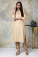 Brown Metallic Cotton Straight Kurta Pants Set image number 0