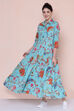 Turquoise Cotton Fusion Wear Dress image number 5