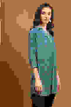 Blue Floral Printed Straight Kurti image number 4