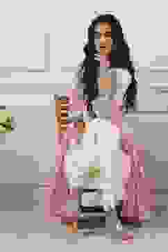 White Poly Chanderi Kalidar Suit Set image number 7