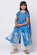 Blue Poly Cotton Front Open Straight Kurta Palazzo Suit Set image number 4