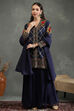 Blue Silk Chanderi Floral Straight Suit Set image number 6