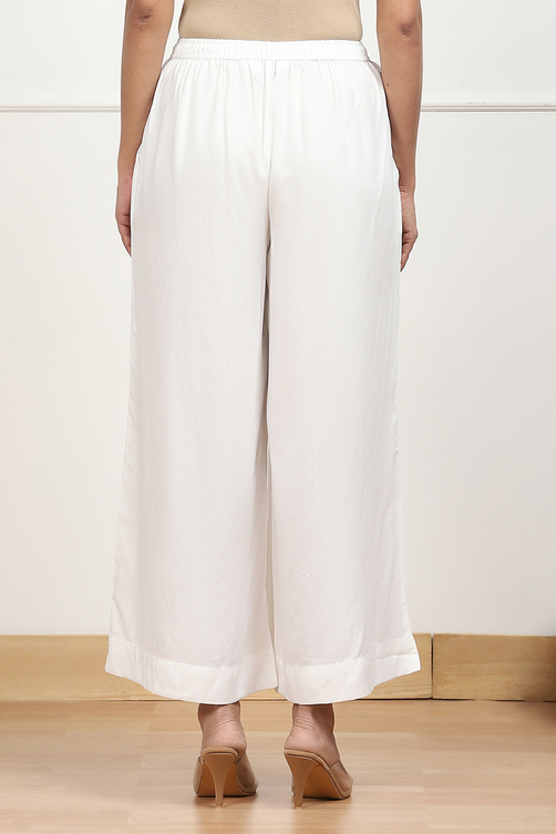 Navy Blue Viscose Solid Straight Palazzos image number 5