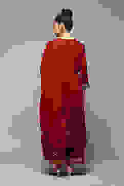 Green & Maroon LIVA Gathered Kurta Palazzo Suit Set image number 4