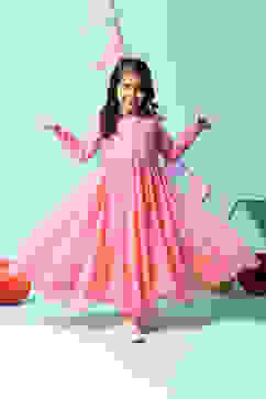 Coral Pink Art Silk Anarkali Kurta Churidar Suit Set image number 0