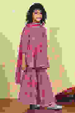 Pink Cotton Printed Straight Sharara Suit Set image number 5