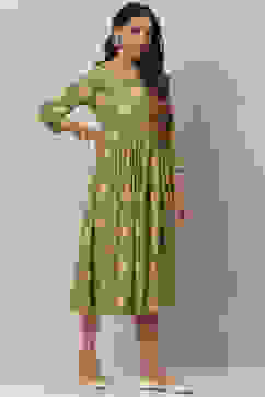 Green Rayon Printed Kurta Dress image number 3