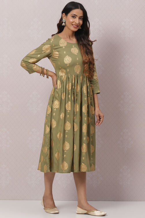 Powder Blue Rayon Printed Kurta Dress image number 3