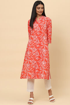 Red Sorbet Cotton A Line Kurta image number 0