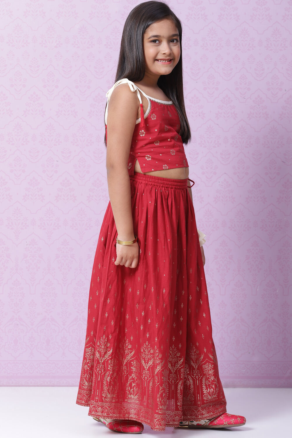 Cherry Red Cotton Lehenga Set image number 5