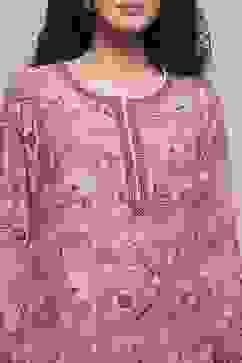 Pink Art Silk Printed Straight Short Kurta image number 1