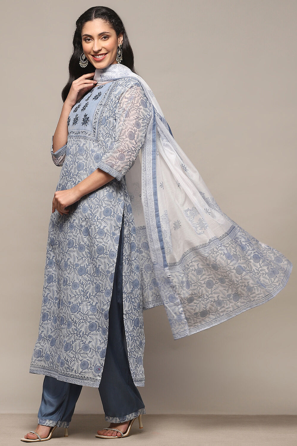 Blue Polyester Unstitched Suit set image number 5