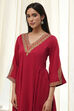 Red Cotton Solid A-Line Kurta image number 1