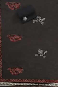 Red Cotton Hand Block Print Unstitched Suit Set image number 3