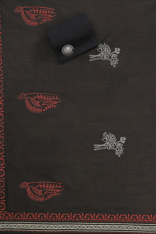 Red Cotton Hand Block Print Unstitched Suit Set image number 3