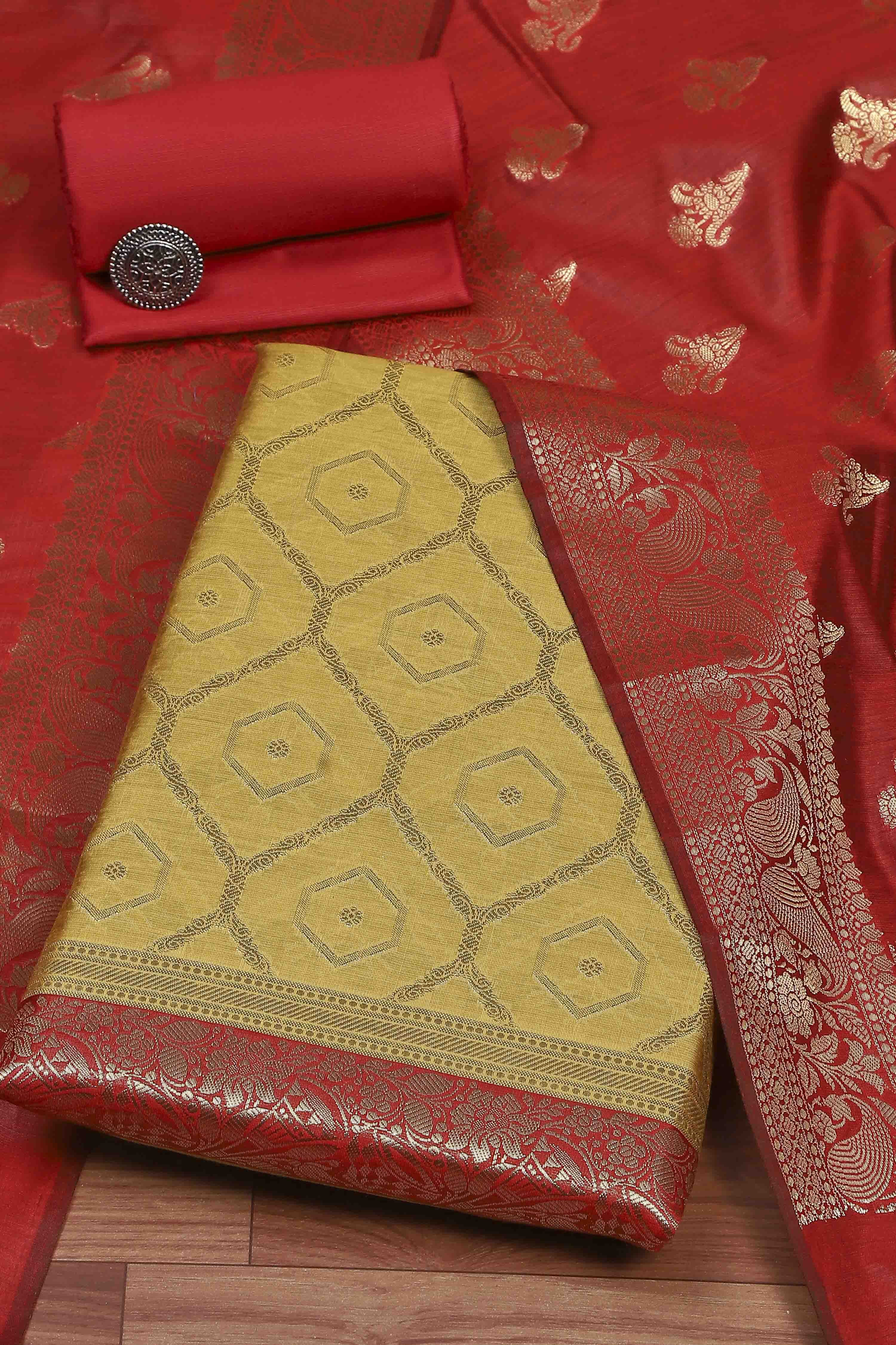 Rama Green Chanderi  Unstitched Suit Set image number 0