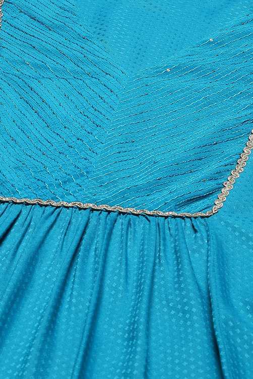 Light Pink LIVA Gathered Yarndyed Kurta Regular Pants Suit Set image number 1