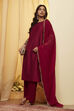 Wine Viscose Blend Straight Suit Set