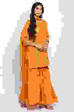 Yellow Art Silk Kurta Garara Suit Set image number 4