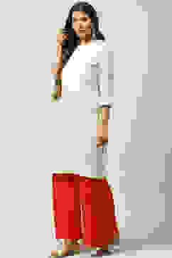 Beige Art Silk Straight Embroidered Kurta image number 2