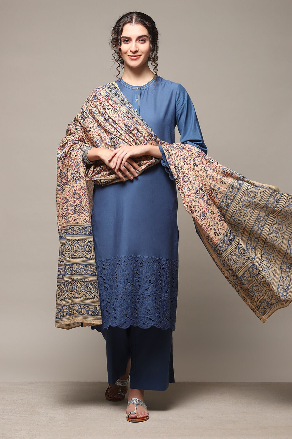 Black Cotton Straight Kurta Palazzo Suit Set image number 0