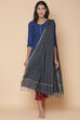 Charcoal Metallic Cotton Solid Dupatta image number 2