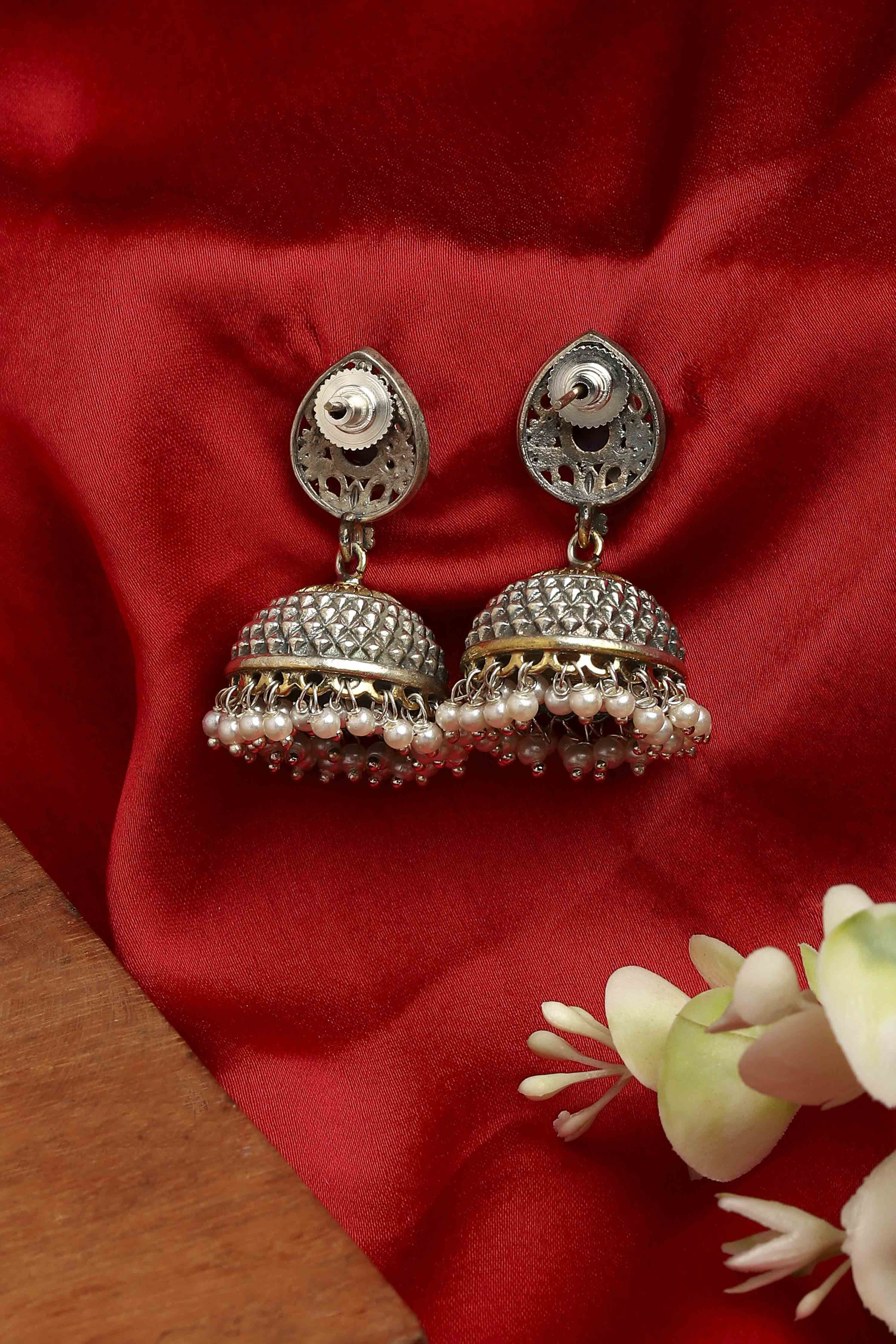 Dark Pink Brass Jhumka image number 2