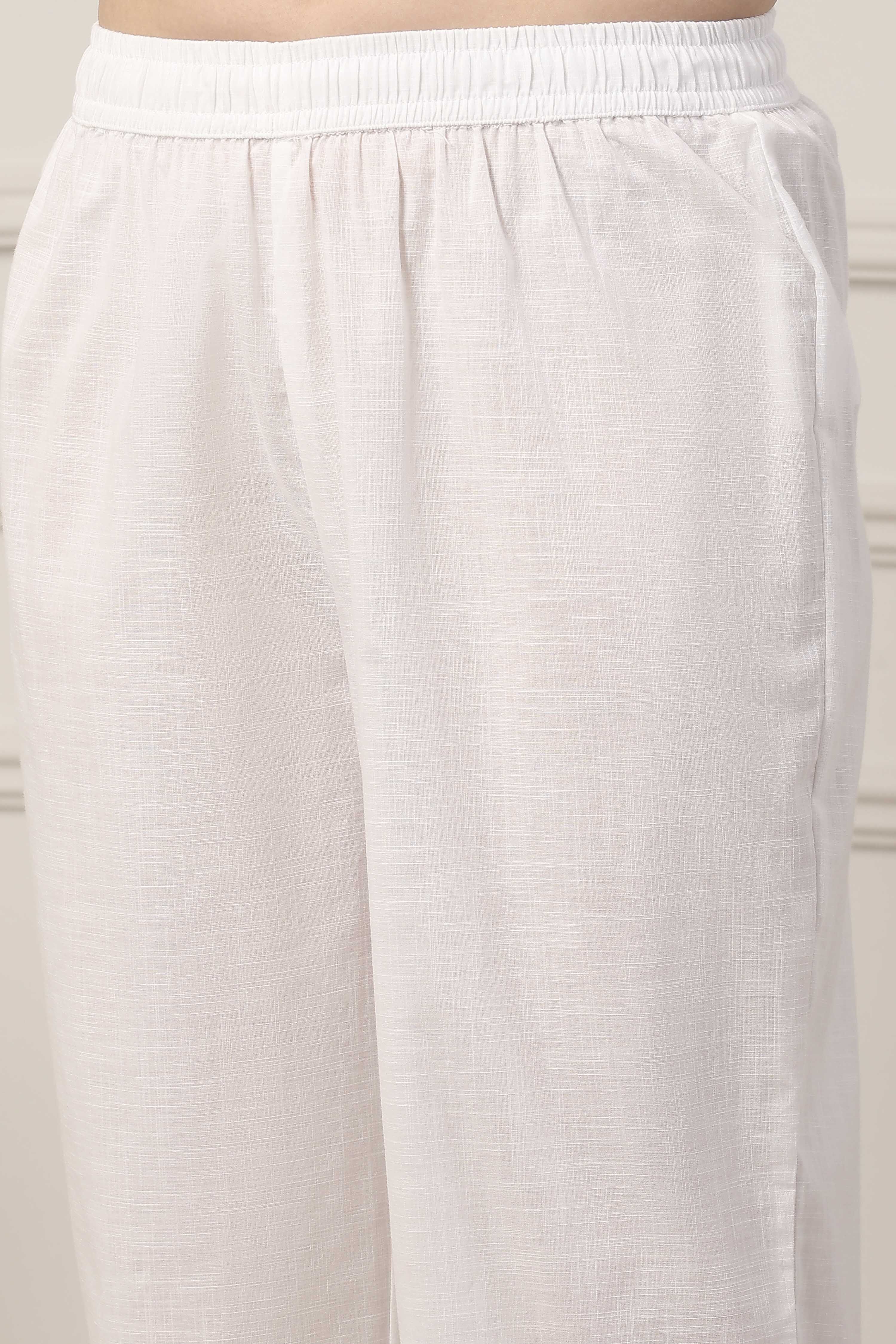 White Cotton Lace Embroidered Straight Suit Set image number 2