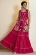Red Embroidered Gathered Lehenga Set with Jacket