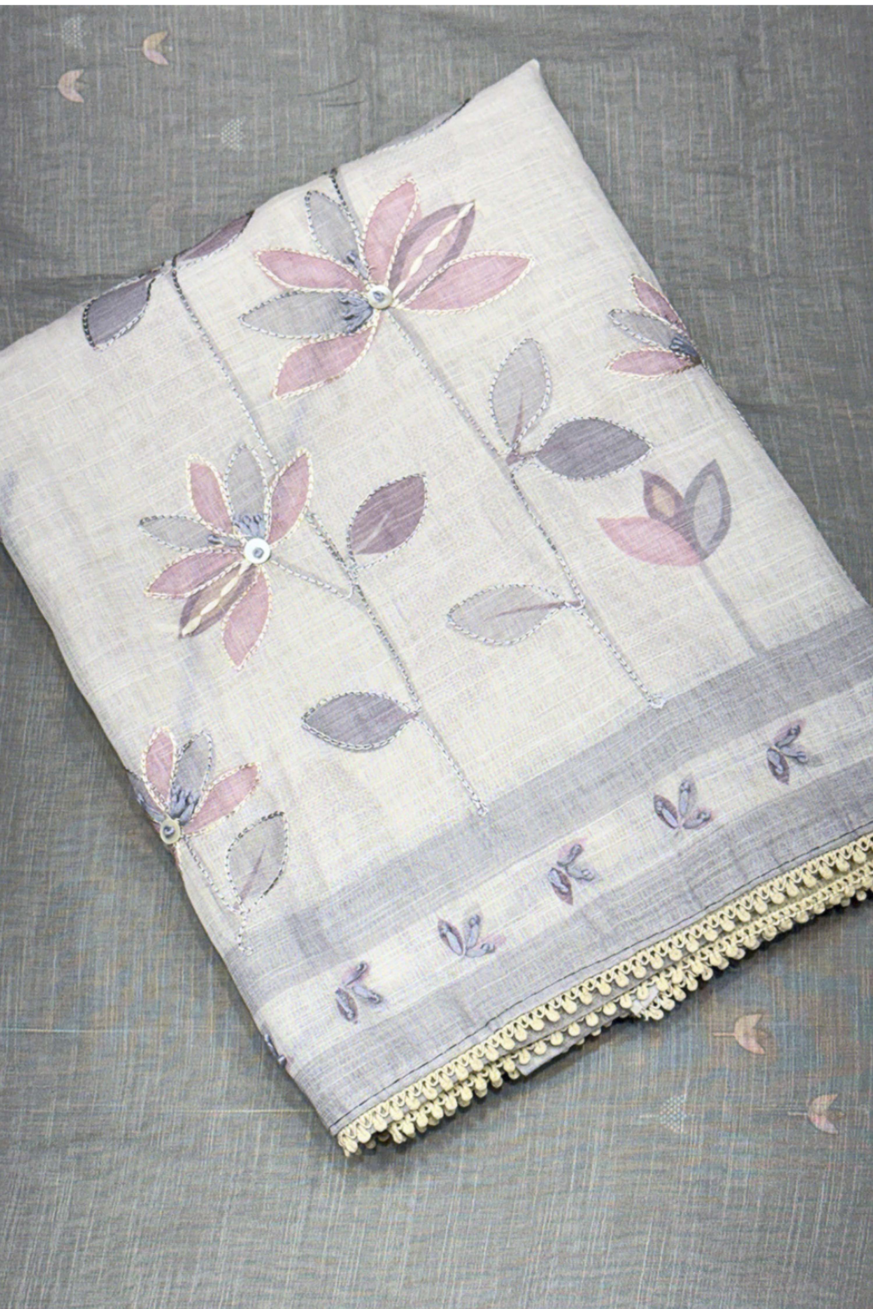 Grey Linen Printed Unstitched Suit Set image number 2