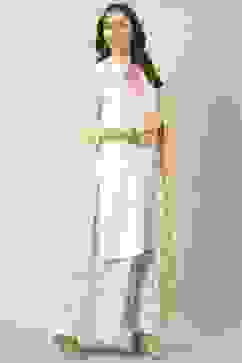 White Viscose Straight Kurta Sharara Suit Set image number 5