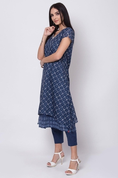 Blue Straight Kurta Slim Pants Suit Set image number 5