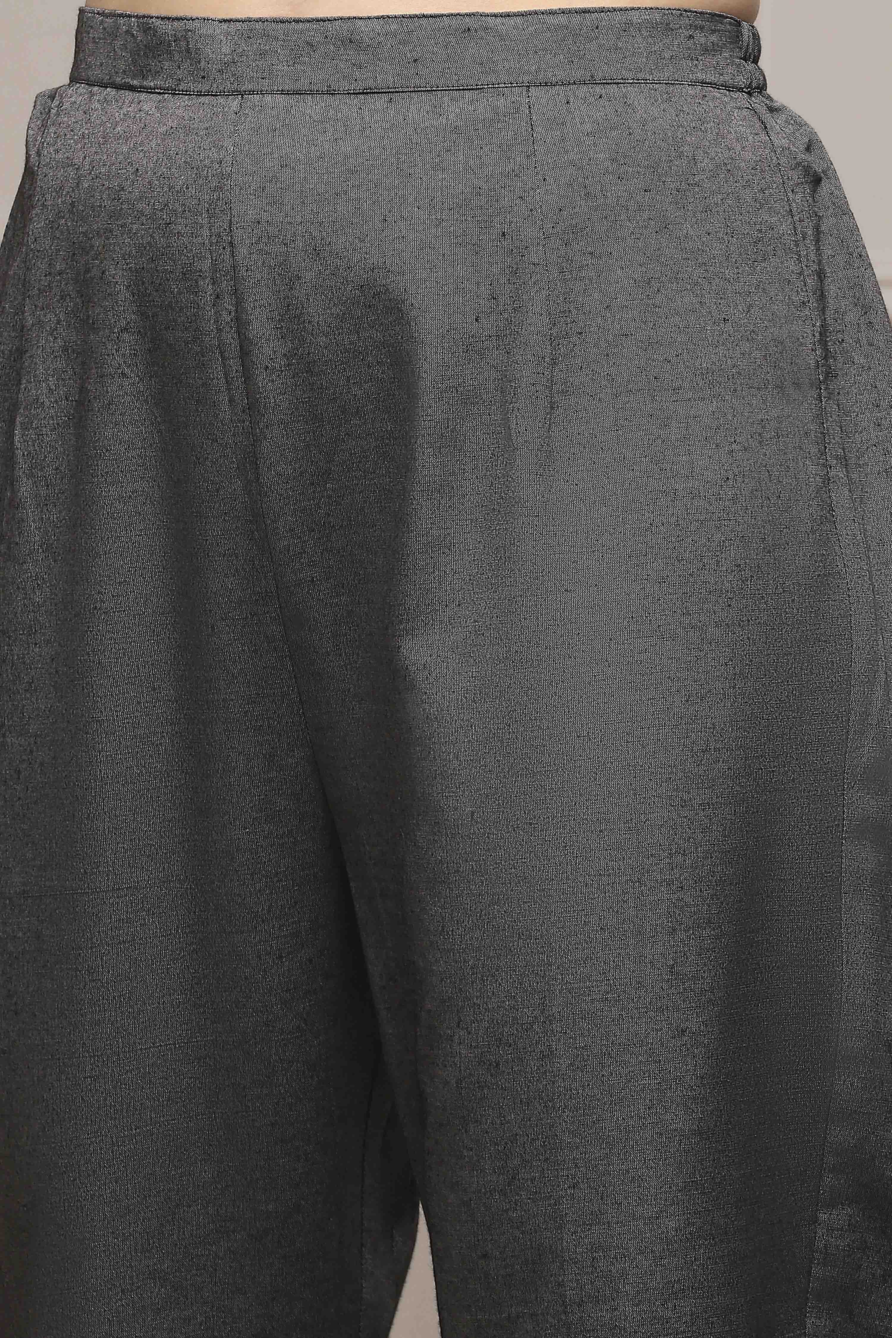 Grey Cotton Blend Woven Unstitched Suit Set image number 3