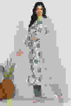 Blue Cotton Unstitched Suit Set image number 4