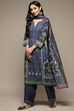 Indigo & Green Rayon Straight Kurta Palazzo Suit Set image number 7
