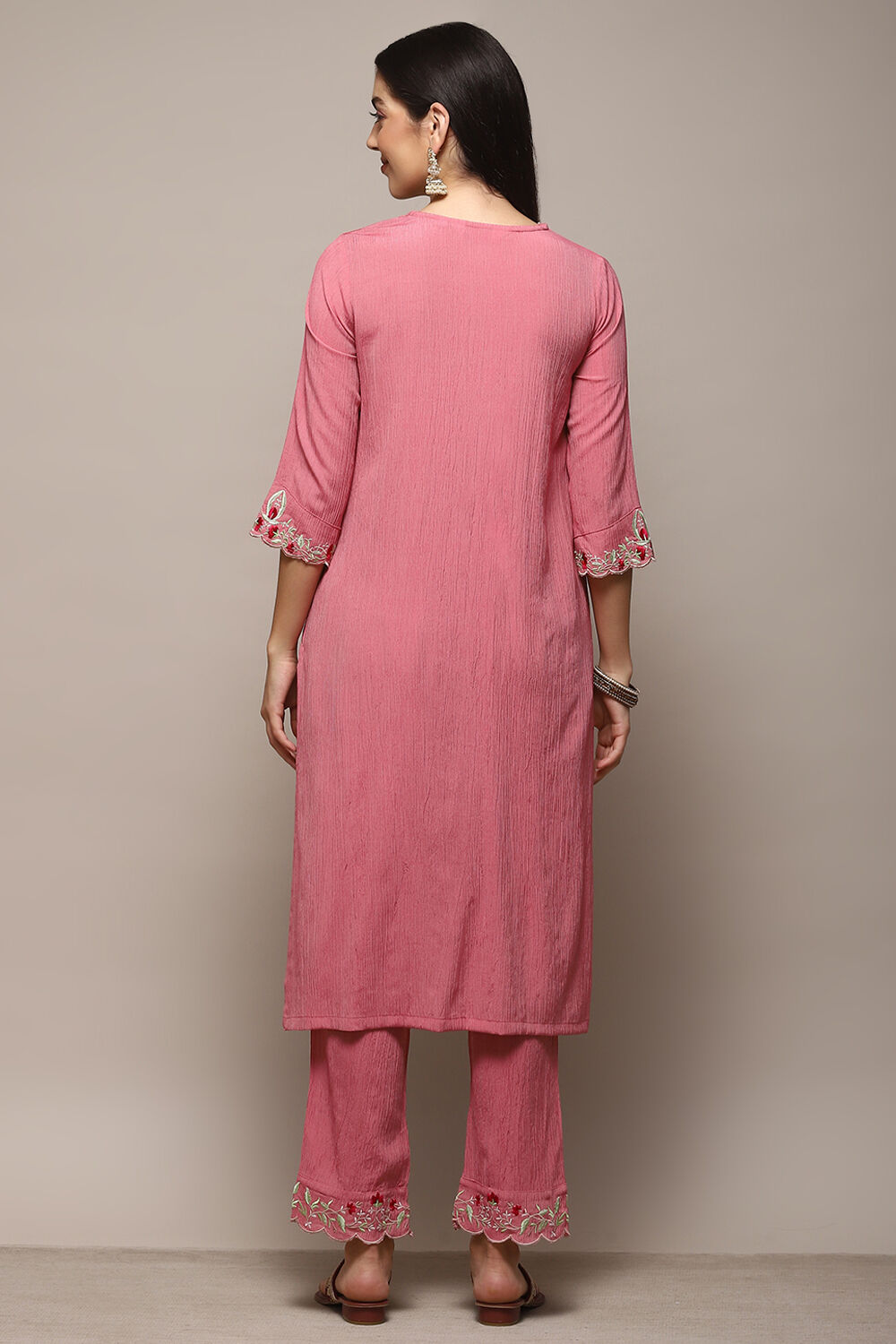 Pink Poly Viscose Straight Suit Set image number 4
