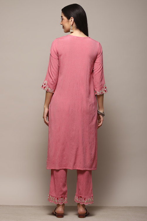 Pink Poly Viscose Straight Suit Set image number 4