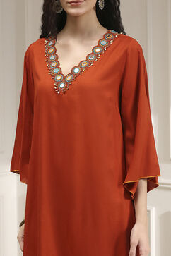 Burnt Orange Solid Relaxed Straight Suit Set image number 1