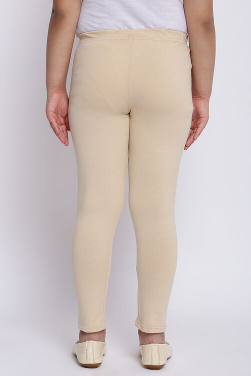 Beige Cotton Lycra Solid Leggings image number 4