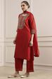 Off White Polyester Straight Dyed Suit Set image number 3