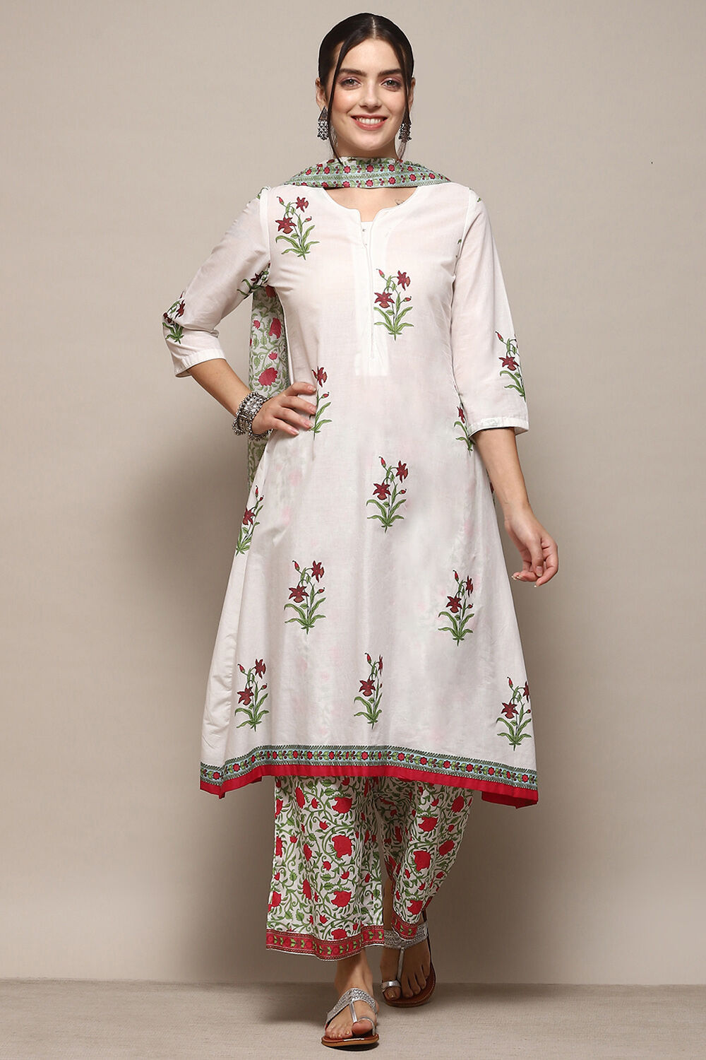 White Voile A-Line Kurta Palazzo Suit Set image number 7
