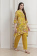 Lime Yellow Chanderi Floral Printed Asymmetric Straight Kurta Set image number 5