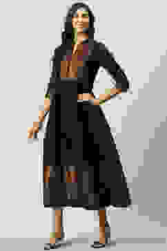 Black Yarn-Dyed Flared Kurta image number 0