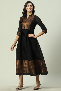 Black Yarn-Dyed Flared Kurta