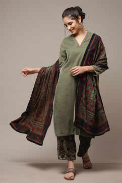 Jade Green Art Silk Straight Kurta Palazzo Suit Set image number 0