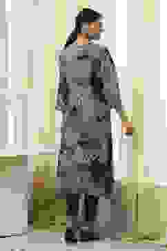 Charcoal Floral Printed Straight Kurta image number 3