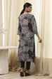 Charcoal Floral Printed Straight Kurta image number 3