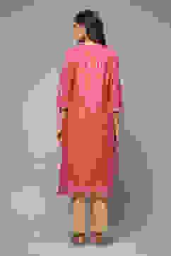 Pink Cotton Straight Printed Kurta image number 2