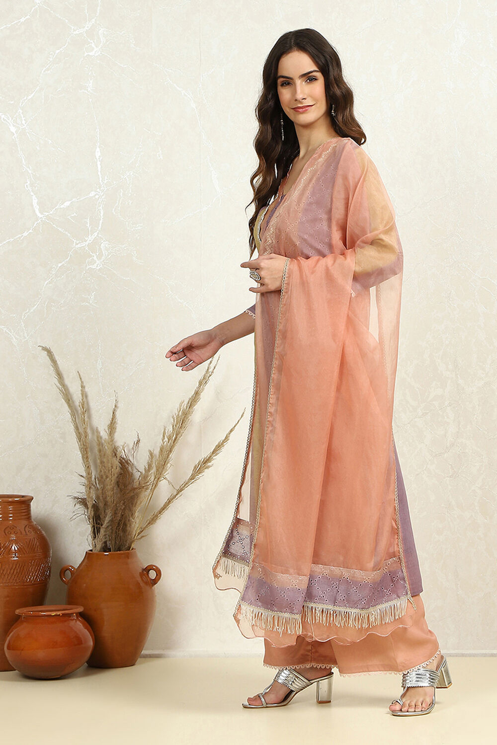 Green Cotton Blend Schiffli Unstitched Suit Set image number 2